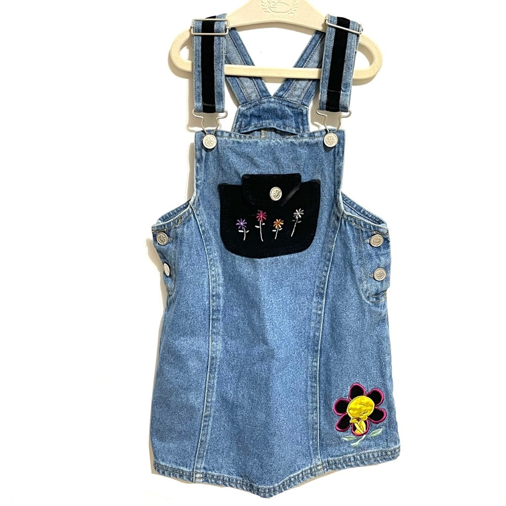 Kids vintage Disney Looney tunes Tweety Bird denim overall dress